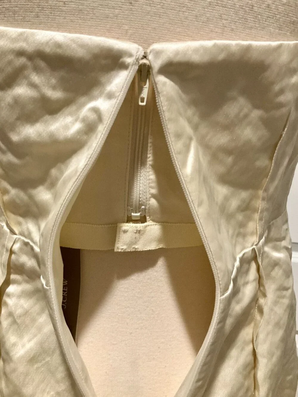 j.crew collection strapless mini dress in memory satin. size: 4. Color: ivory